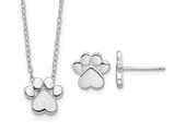 Sterling Silver Paw Print Pendant Necklace and Earrings Charm Set